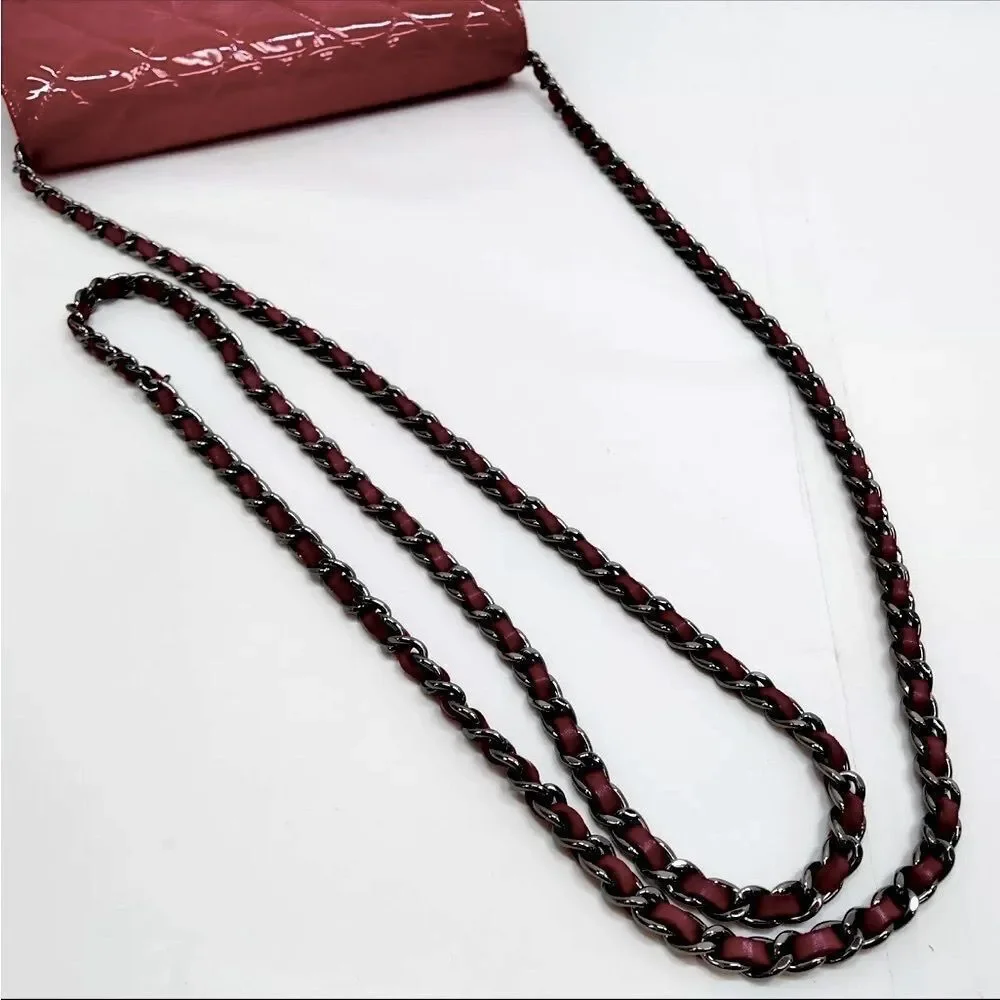 Auth Chanel Brilliant Pink Quilted Patent Leather Wallet on Chain (WOC) Clutch